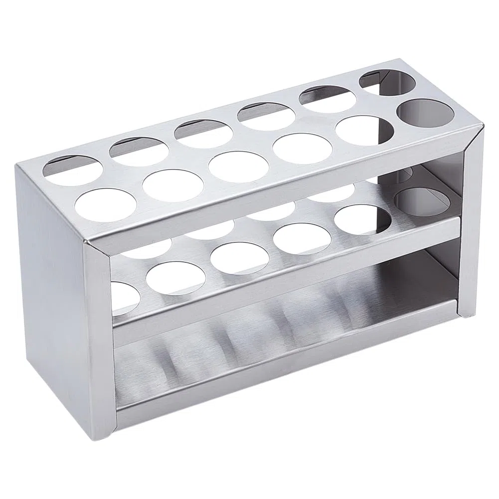 UNICRAFTALE Supporto per provette in acciaio inox, 12 fori, rotondi, diametro del foro 21 mm, 3 strati, per laboratori, per laboratori e aule