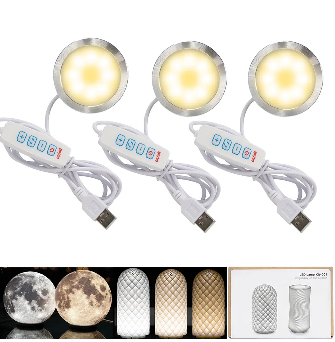 3x Kit Lampada LED 3 Colori 001 – Compatibile con Bambu Lab Makerworld per Parti di Ricambio Hardware Fai da Te Stampate in 3D, Alimentazione 5V USB, Regolabile, Memoria del Colore