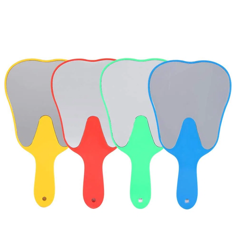 Specchio a Mano, Dentista Odontoiatrico, 4 Colori Alla Moda, Utile e Carino, Impugnatura in Plastica, Specchio con Manico per la Cura dei Denti (4 Pezzi)