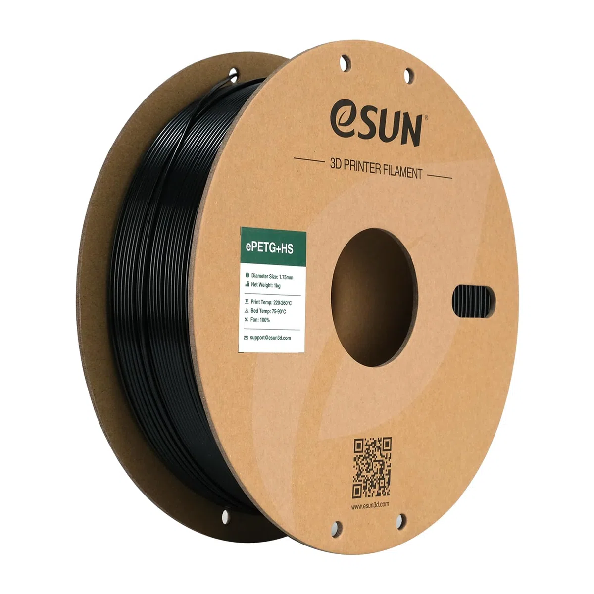 eSUN PETG 1,75 mm Filamento PETG+HS, precisione dimensionale ±0,03 mm, bobina da 1 kg, filamento ad alta velocità per stampante 3D, nero solido