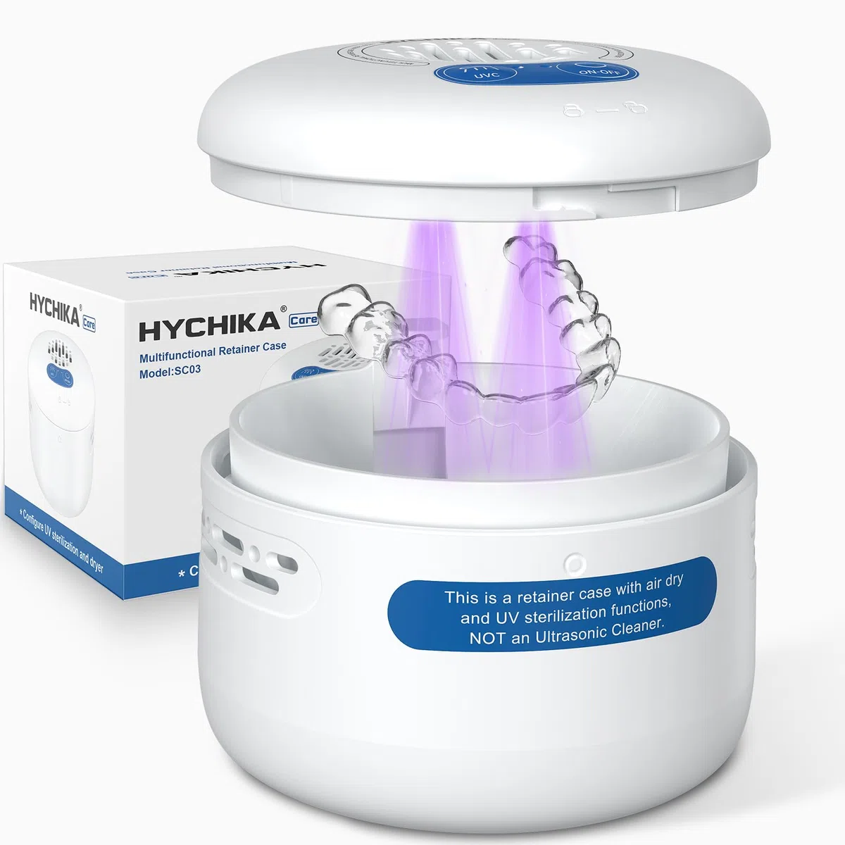 Scatola UV per Protesi Dentarie con Asciugatura ad Aria Forzata e Sterilizzazione UV, Ideale per Apparecchi Ortodontici, Dentiere e Altri Dispositivi Dentali. Bianco.