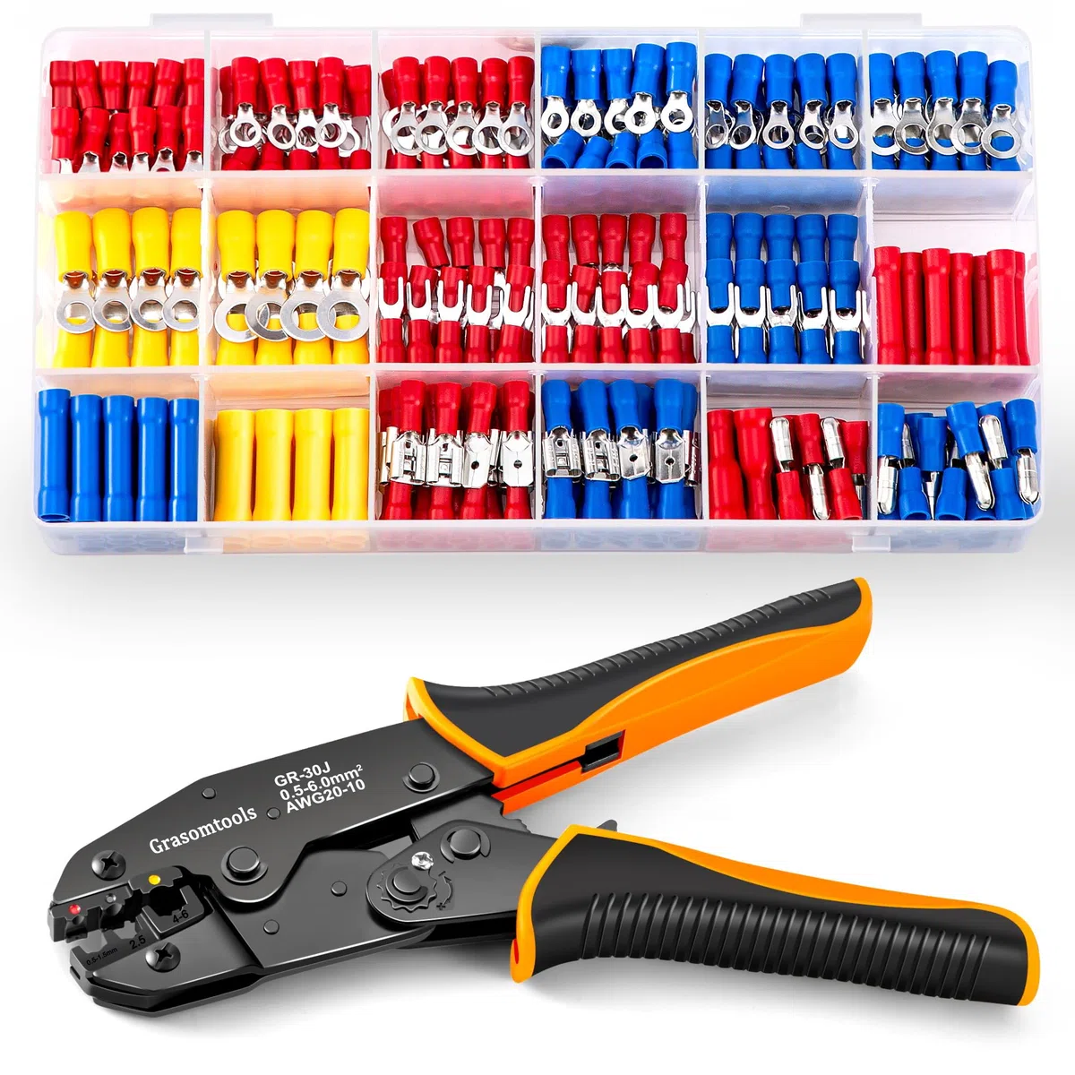 Kit di crimpatura per terminali isolati, pinza crimpatrice a cricchetto da 0,5-6 mm², strumenti di crimpatura isolati con 370 connettori a crimpare isolati