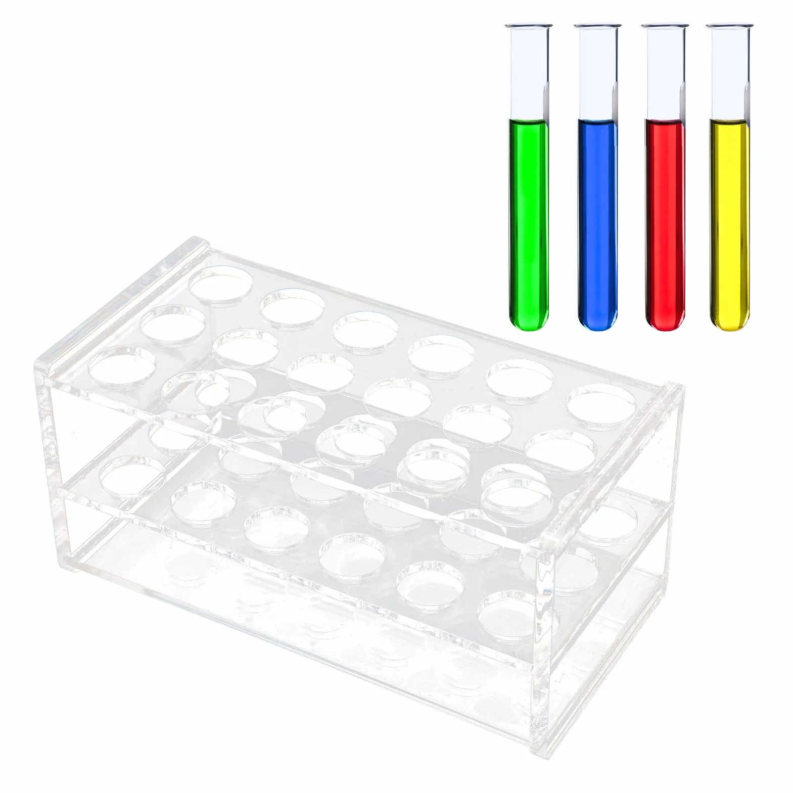 Portaprovette in Acrilico Trasparente 18 Fori, Supporto per Provette da 17mm, Supporto per Provette da Centrifuga per Laboratorio Casa, 15x7,6x7cm