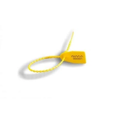 100 Sigilli di Sicurezza in Plastica. Lunghezza 380 mm. Numerazione Progressiva. Inserto in plastica per maggiore garanzia di tenuta. Applicazioni: Chiusura Casse, Automezzi, Sacchi Big Bags
