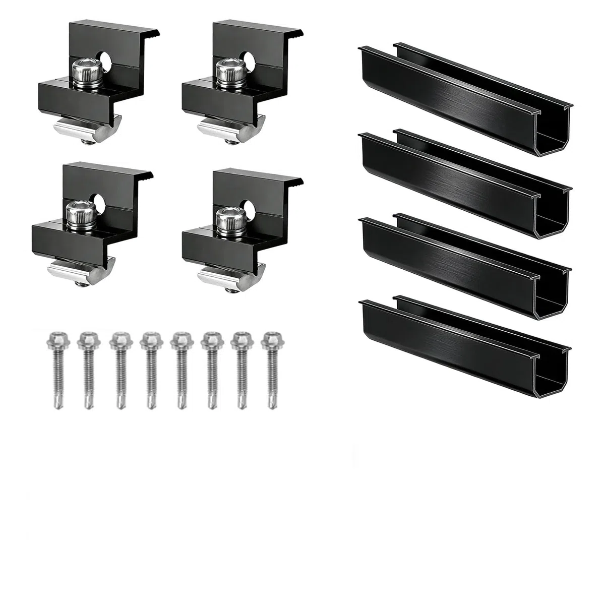 Supporto per Pannello Solare, Kit di 4 Guide in Alluminio 12cm, 4 Morsetti Regolabili per Moduli 30-35mm, Supporto PV per Trapezoidale, Tetto Piatto, Camper Solare e Tetto (4)