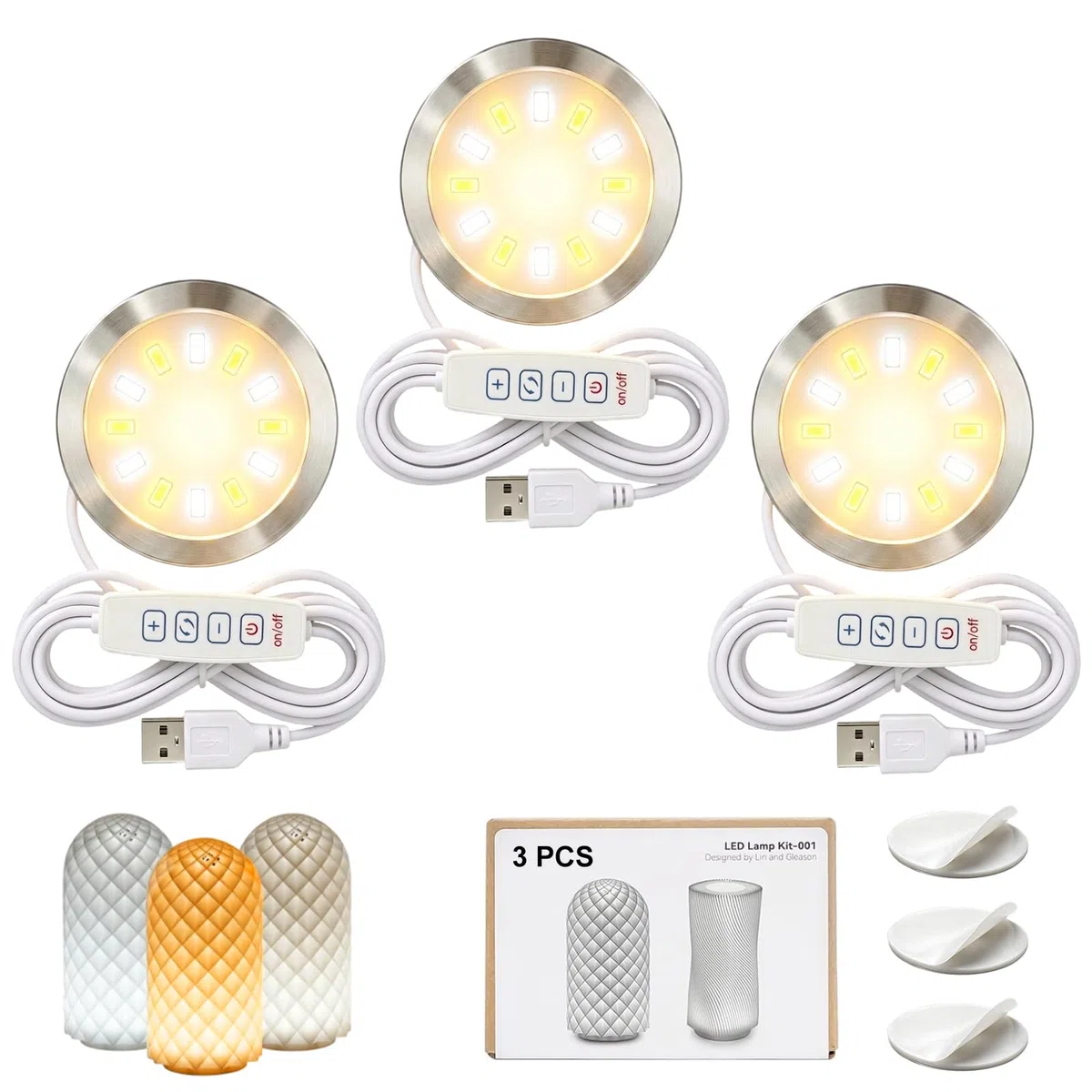 BamoSegD 3PCS Kit lampade LED 001 for Bambu Lab H2D/X1/P2S/A1 mini, 3 colori compatibile con stampanti 3D Anycubic, ricambi DIY, alimentazione 5V USB, luce calda 3000K