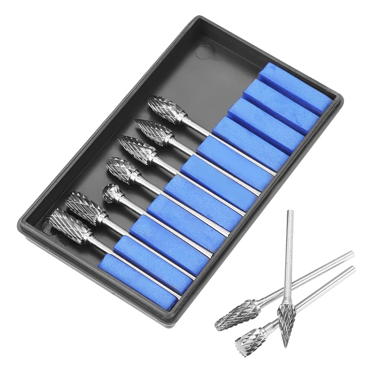 Fresa rotativa in carburo di tungsteno 10 pz set 2,35x6mm multifunzione per metalli e materiali duri adatto a utensili elettrici e pneumatici intaglio modellatura rimozione sbavature