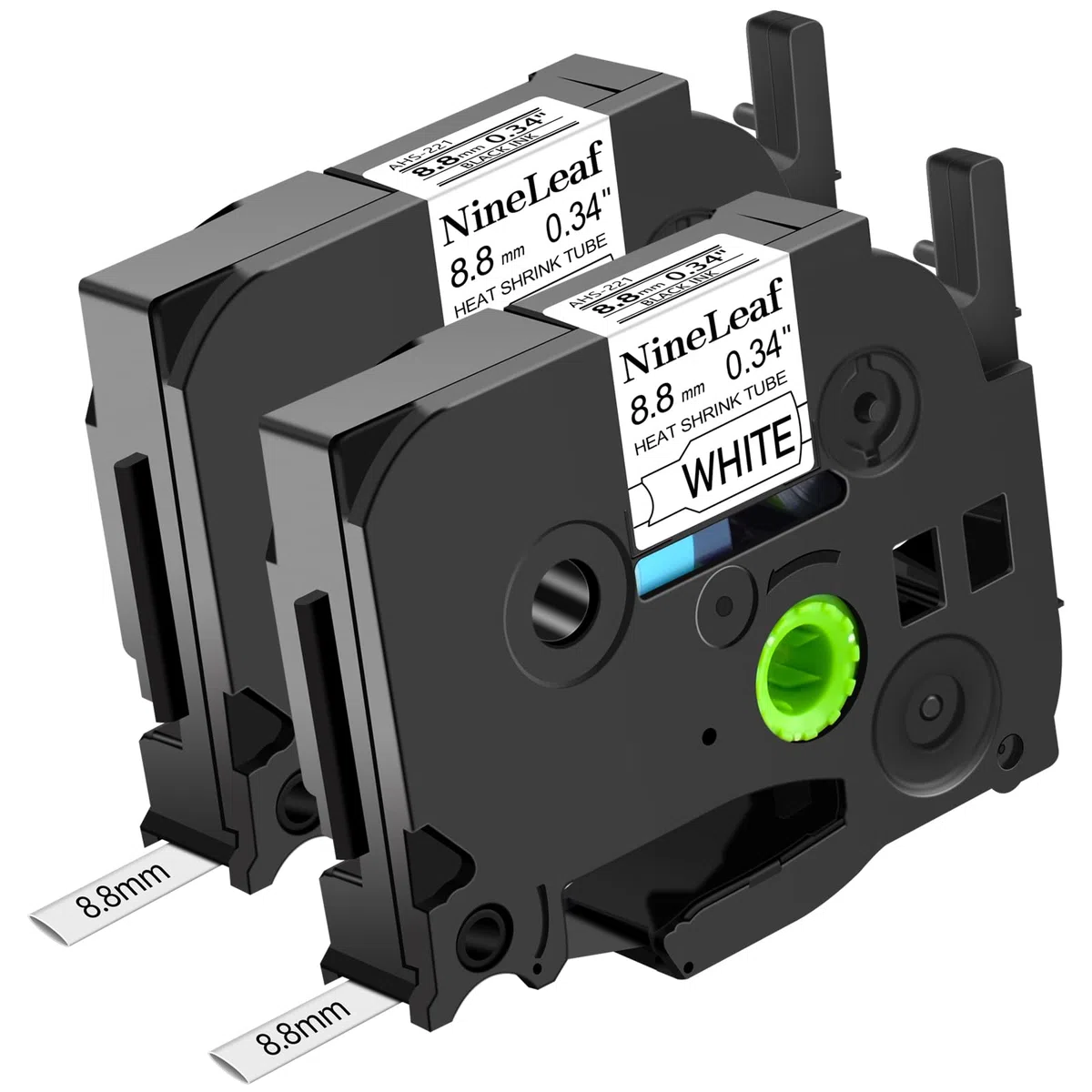 Nineleaf - Nastro termorestringente nero su bianco, compatibile con stampanti Brother P-Touch HSe-221 HSe221 HS221 HS-221 8,8 mm per stampanti PT-E300 PT-E500 PT-E550W PT-P750WVP, confezione da 2