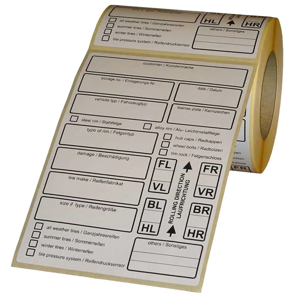 tire labels/etichette per pneumatici da inserire su rotolo, extra forte, 100 x 150 mm, 200 pezzi, variante D