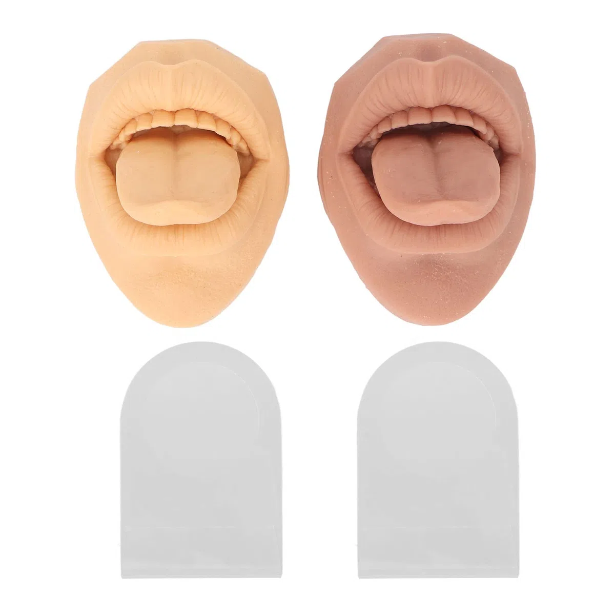 Modello di bocca della lingua in silicone 2 pezzi, modello di bocca della lingua simulato 3D con supporto in acrilico, modello di pratica di piercing realistico per perno per