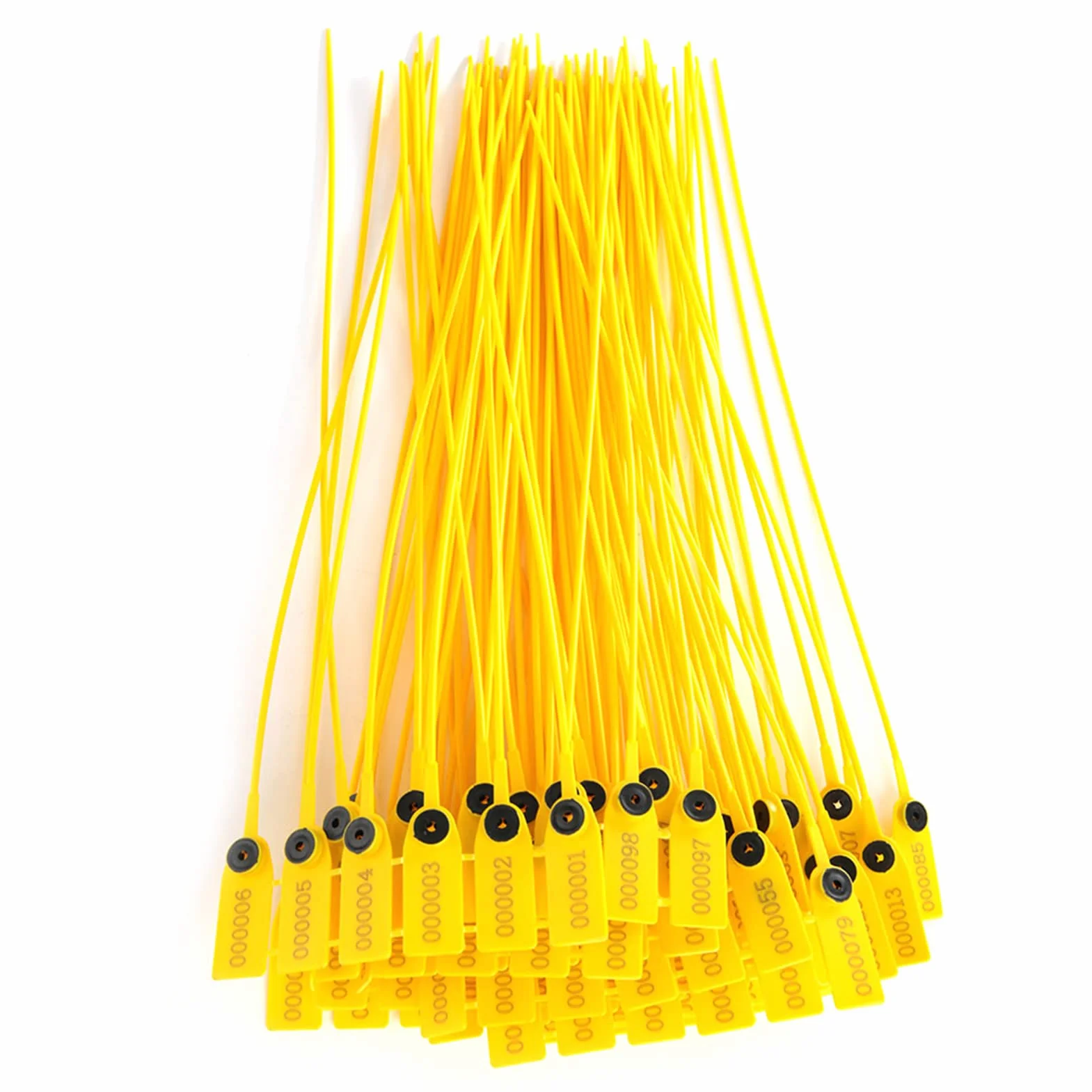 Etichetta con sigillo in plastica, 100 pezzi di colore giallo per trasporto camion Sigillo di sicurezza in plastica con etichetta da 40 cm Fascette con numero