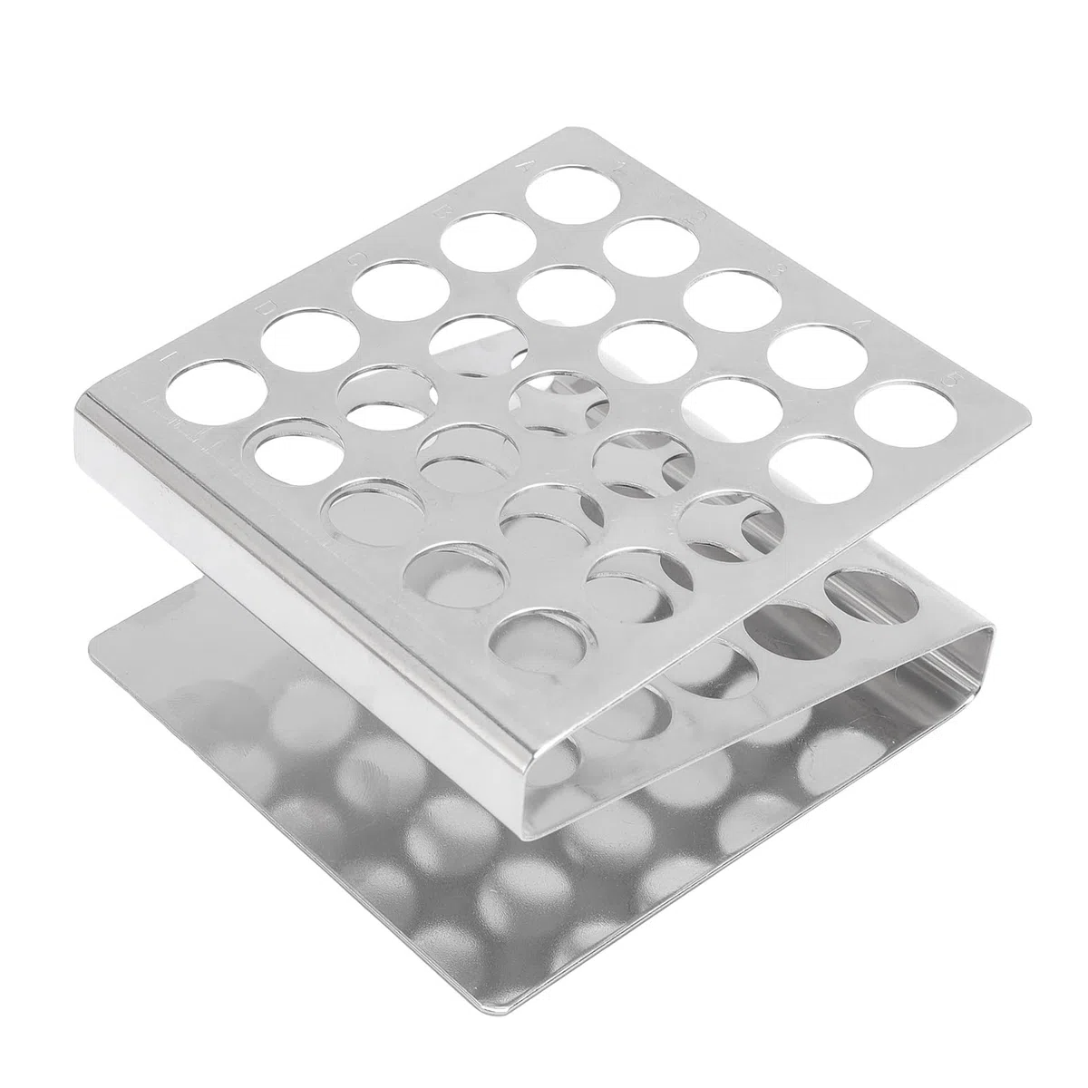 Test Tube Rack in Acciaio Inox, Porta Provette a Forma di Z con 25 Fori, Compatibile con Provette 17mm Diametro - Resistente, Impilabile, Ideale per Laboratori e Scuole