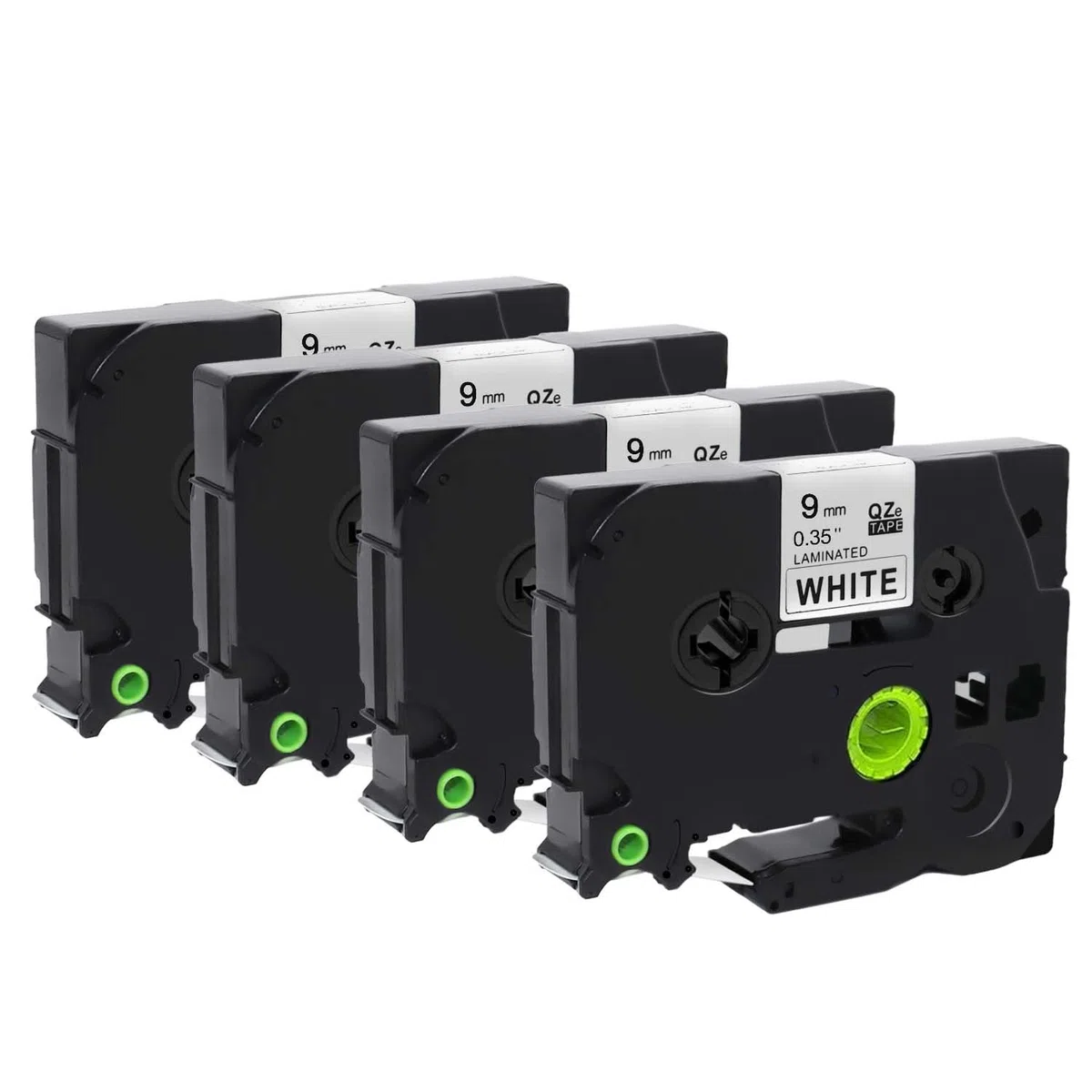 Confezione da 4 pezzi TZe-221 Nero su Bianco 9mm x 8m - Nastro compatibile per Brother PT-H105, PT-H107B, PT-H110, PT-E110VP, PT-H200, PT-D210VP, PT-P300BT, PT-D400VP, PT-1000, PT-1010