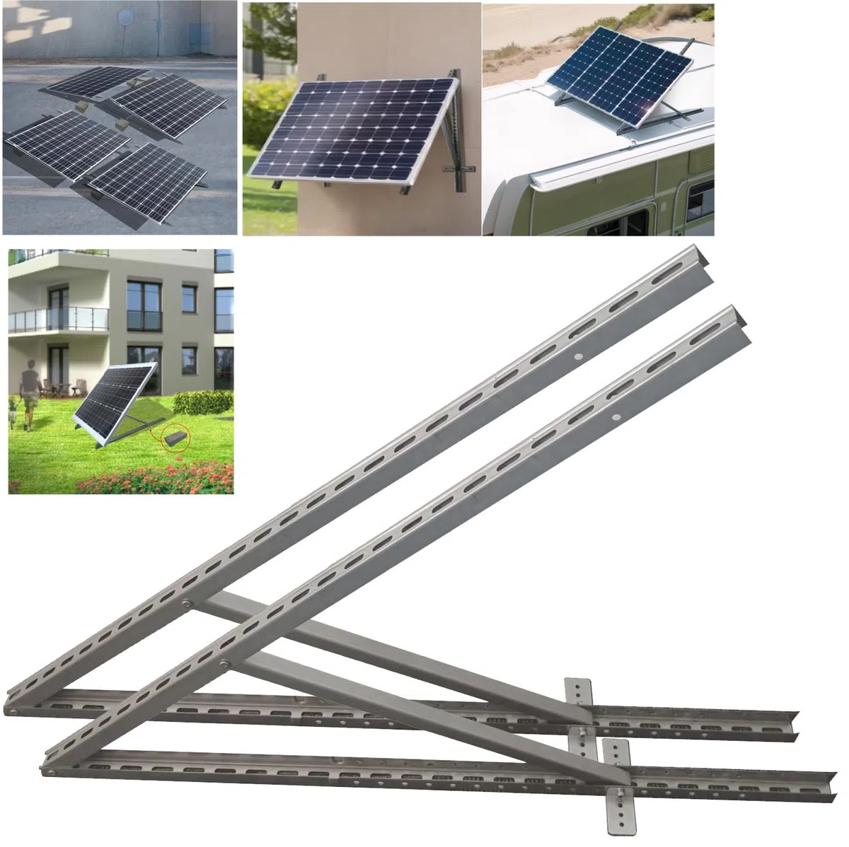 M03 2 pezzi 116 cm / 45,6 pollici 5 kg per 1 modulo solare (100W-600W), 0-90° regolabile PV supporto per impianto solare su balcone, tetto piatto, parete, camper, giardino, barca, terra
