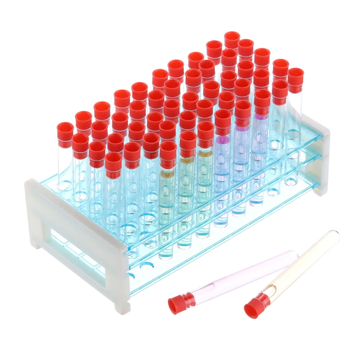 PATIKIL Supporto Per Provette Con 50 Fori Set, Portaprovette In Plastica Smontabile Da 13mm Con Provette Da 7ml Adatto Per Provette Da 13mm Di Diametro, Blu