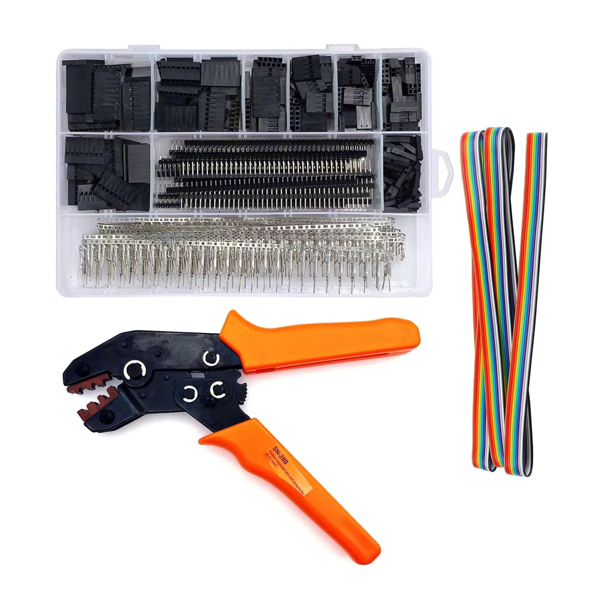 JZK Pinza crimpare cricchetto SN-28B con pin maschio femmina connettori kit assortite 2.54 mm intestazione pin presa spine cavo piatto a nastro set strumenti di crimpatura