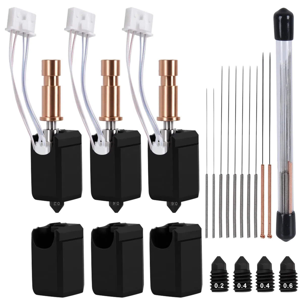Upgrade Ceramic Hotend Kit per Anycubic Kobra S1, ugello di riscaldamento, estrusore, blocco riscaldante, termistor Heatbreak con ugello in acciaio temprato da 0,2/0,4/0,6 mm e 3 manicotti in silicone
