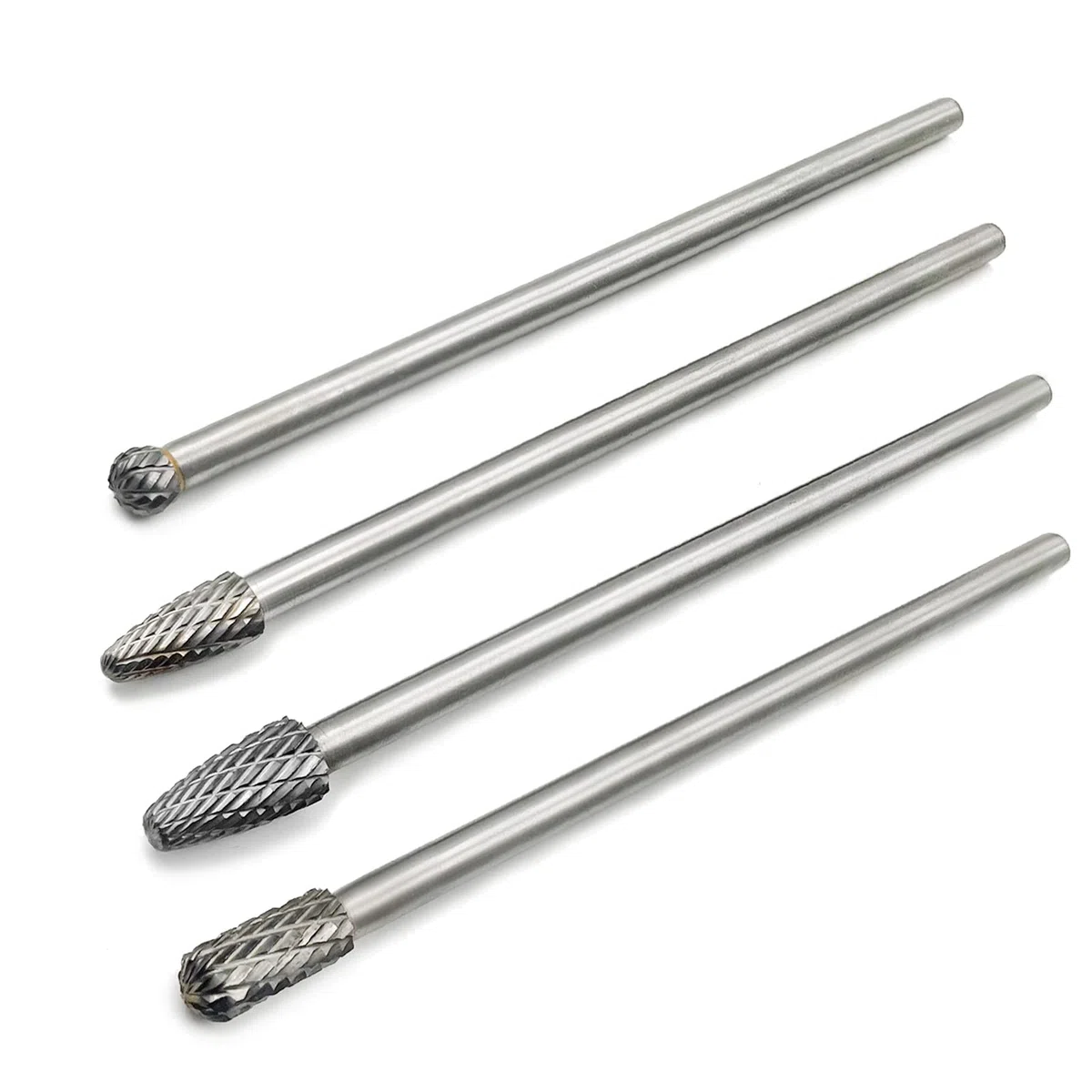 Set di 4 punte rotanti in carburo di tungsteno a doppia portata da 1,5 cm con gambo da 1,4 cm per lavori fai da te intaglio, foratura, incisione, lucidatura dei metalli