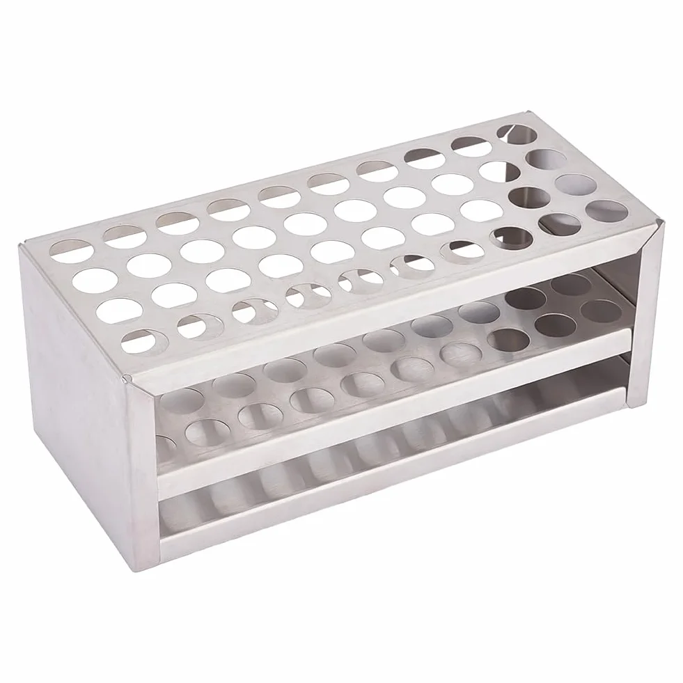 OLYCRAFT 40 zoccoli in acciaio inox Rack per provette con foro da 16 mm Rack per provette in acciaio inox Portaprovette per centrifuga Display per provette Laboratorio di chimica -93x220x95mm