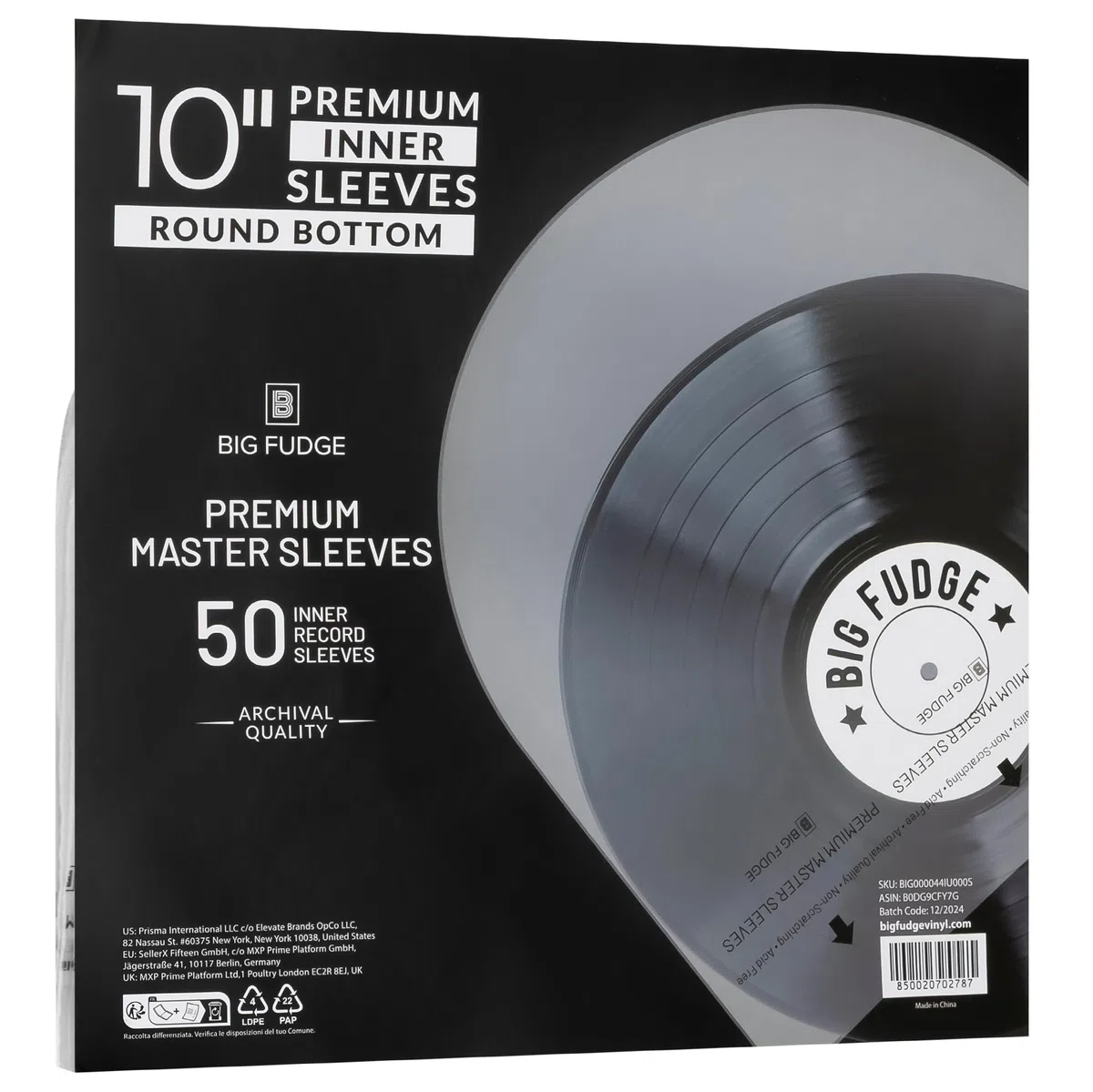 Big Fudge Buste Vinili 78 Giri - 50 Pezzi - Buste Interne Antistatiche per Dischi Vinile LP - Trasparenti con Angoli Arrotondati alla Base - in Polietilene e Carta di Riso