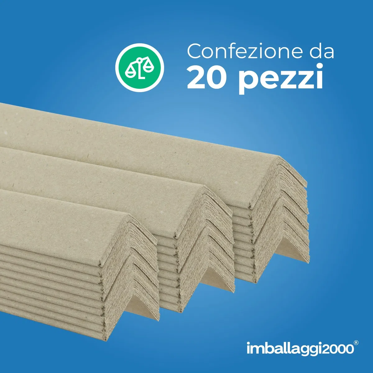 IMBALLAGGI 2000-20 Pezzi Angolari Cartone 3,5x3,5x100 cm Spessore 3 mm, Angolari per Imballaggio e Pallettizzazione, Rinforzo Merci e Carichi Durante Trasporto e Stoccaggio
