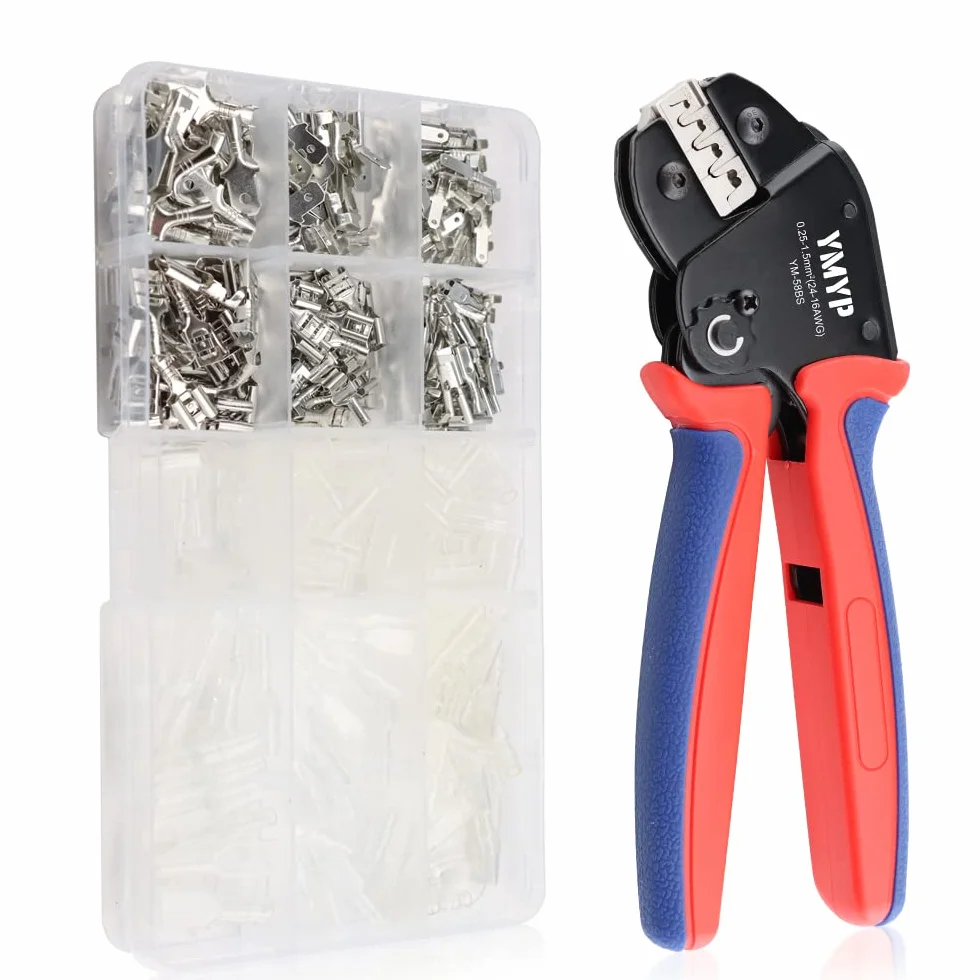 Pinza a Crimpare di 0,25-1,5 mm² Connettori Elettrici con 330 pezzi Kit di Connettori Piatti Maschio Femmina, Capocorda Crimpatrice per AMP-TE 2,8/4,0/4,8/6,3 JST-SM2,54/XH2,54/VH3,96 & Molex