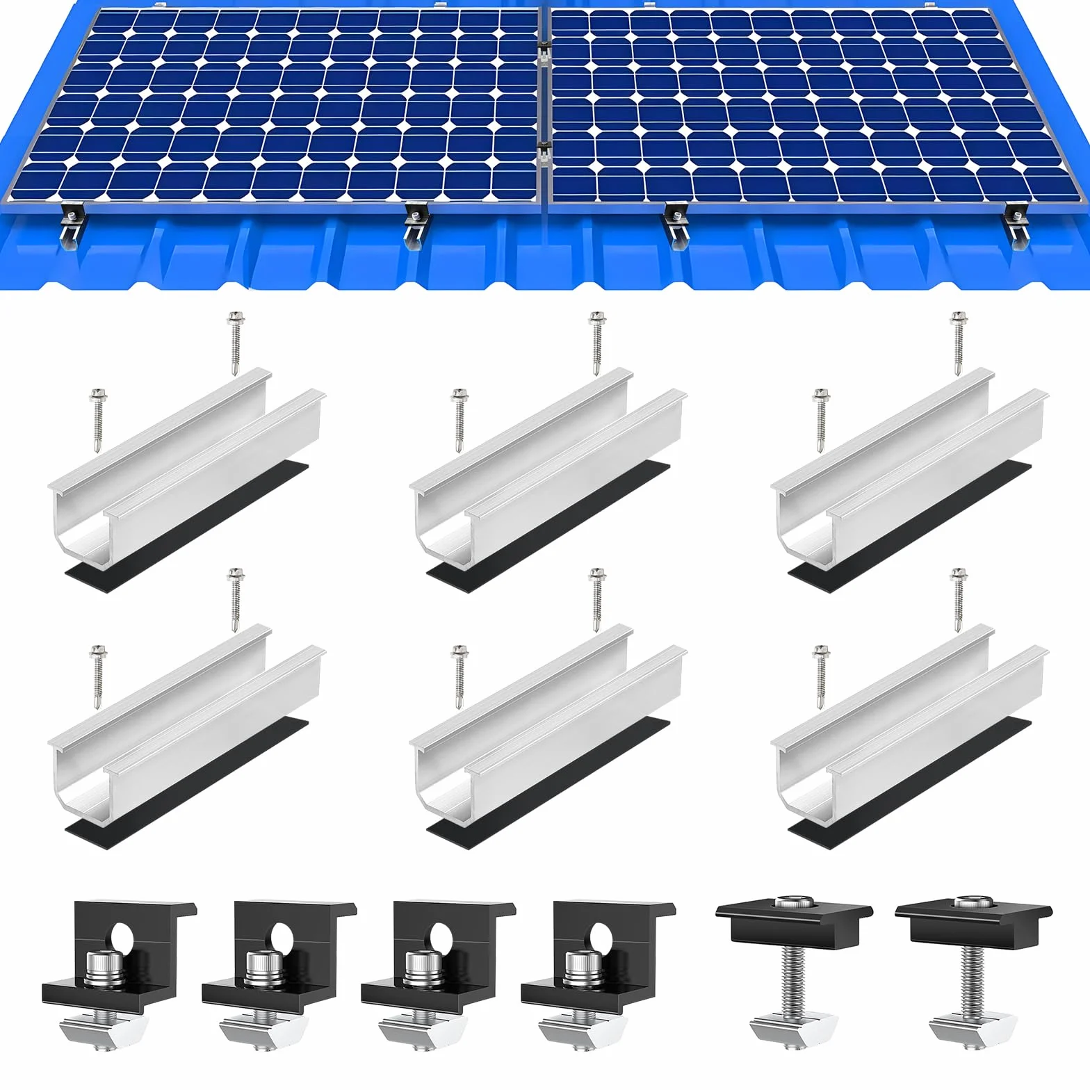 Supporto per Tetto in Metallo, 12 cm, Guide e Accessori, Regolabile, in Alluminio, per Montaggio Solare, Tetto Piatto, Applicabile, Pannelli Solari, Moduli di Spessore 30-35 mm