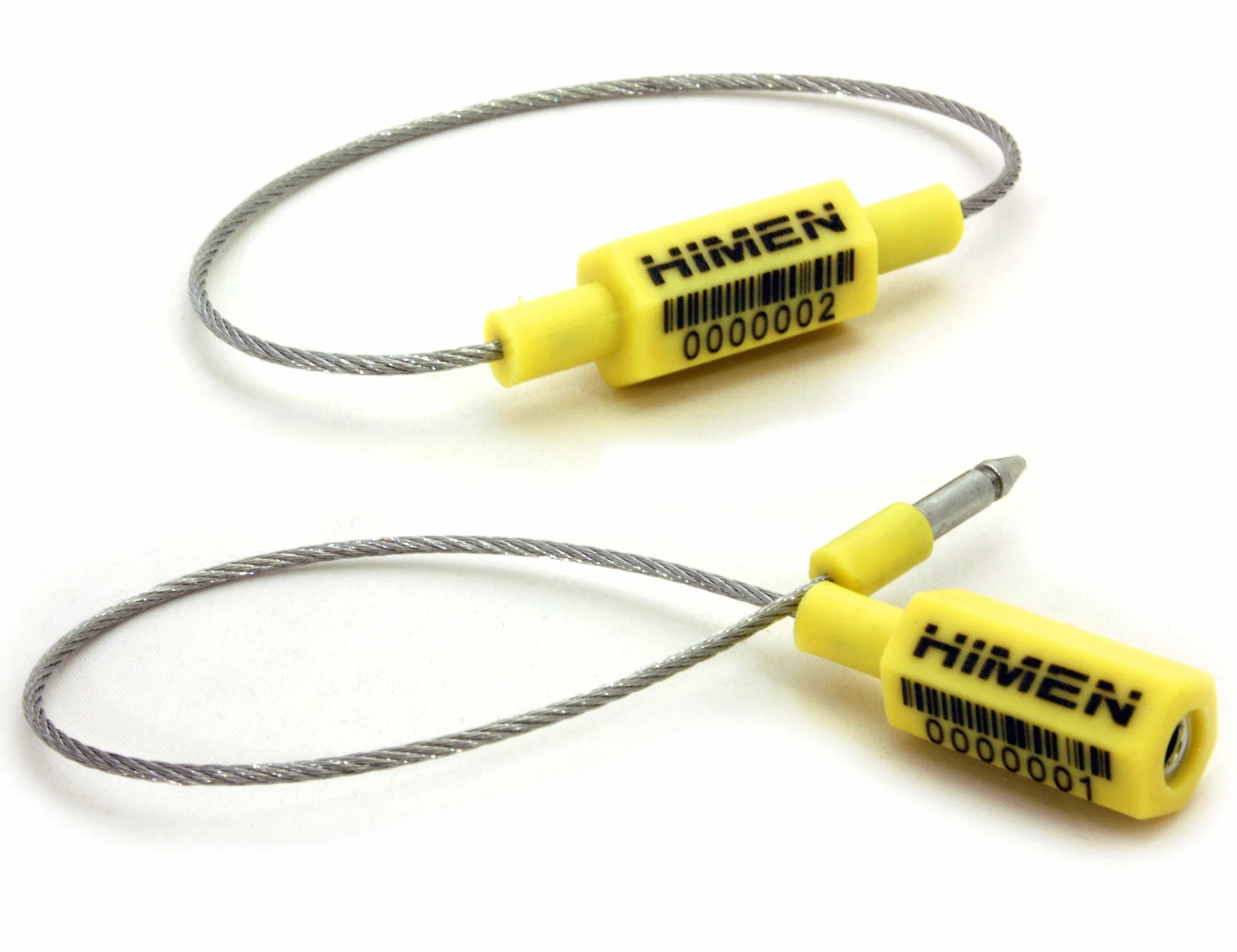 50 Sigilli di sicurezza a strozzo metallici con fune metallica di HIMEN | numerati consecutivamente | con codice a barre | Lunghezza 280 mm | PCS-1.8C | giallo